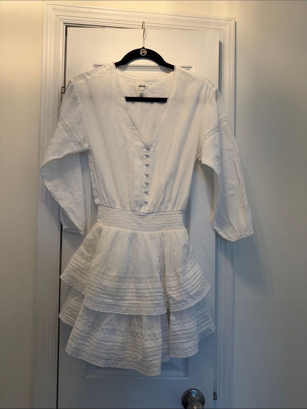 Aerie Women's White Tiered Lace Mini Dress